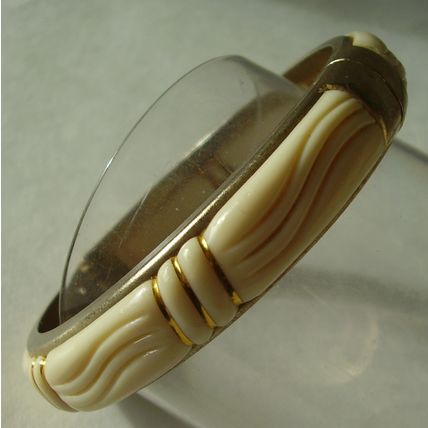 Vintage Clamper Bracelet Celluloid Brass Ivorine Cream 1950's Bangle