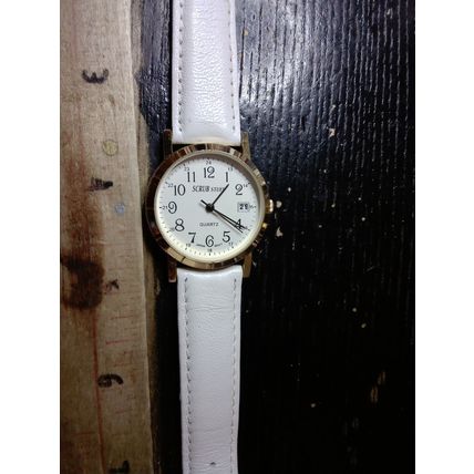SCRUB STUFF White Nurse's Watch White Leather Strap New Battery