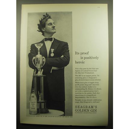 1959 Seagram's Golden Gin Ad - Its proof is positively heroic