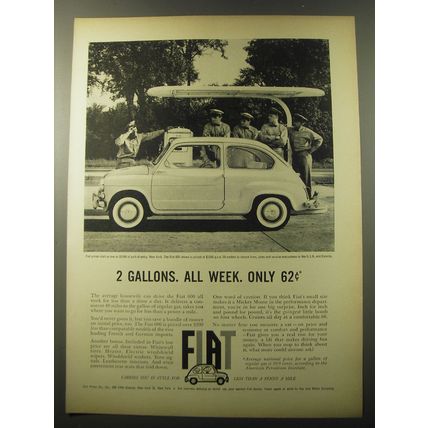 1960 Fiat Cars Advertisement - 2 gallons. All week. Only 62¢