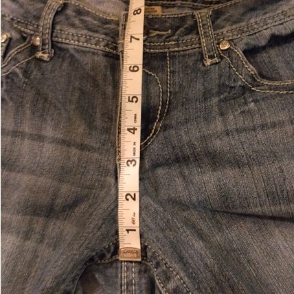 Earl Jean 4P Embellished Medium Blue Denim Capri Cropped Cuffed Women's