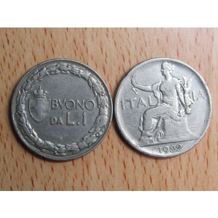 Italy 1922 1 Lire Vittorio Emanuele III Coin