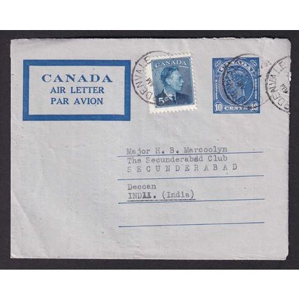 Canada KGVI 1950 Gardenvale Quebec Canada to Secunderabad India Postal History