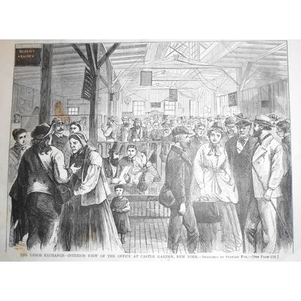 The Labor Exchange - Harper's Weekly - Aug. 15, 1868. 2 Prints - Emigrants...