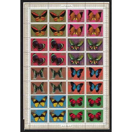 Ajman Butterflies 8v Full Sheet of 4 sets 1971 MNH MI#747A-754A