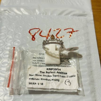 NIB Bomb Party Sz8 BP Ring RBP5954 Perfect Addition Smokey Topaz CZ Rhodium Pl