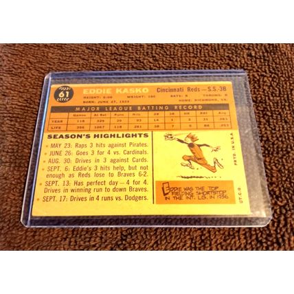 Topps 1960 # 61 Eddie Kasko 4.0 VG/EX Or Better HOF Light Crease (GC)