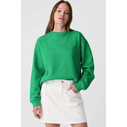 Dark Green Solid Fleece Lined Drop Shoulder Terry Sweatshirt