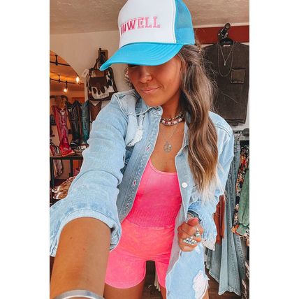 Beau Blue Light Wash Distressed Frayed Long Denim Jacket