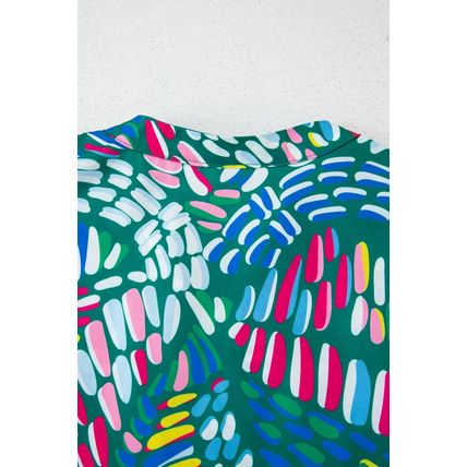 Green Abstract Print Knotted Short Sleeve Plus Size Blouse