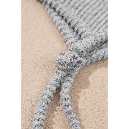 Light Grey 3 Pieces Rib Crop Camisole Matching Shorts Lounge Set with Cardigan