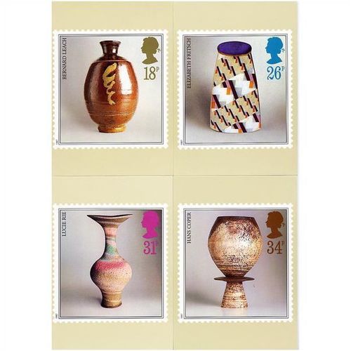 GREAT BRITAIN 1987 STUDIO POTTERY PHQ NO 105 PHQ CARDS SET 4 MINT