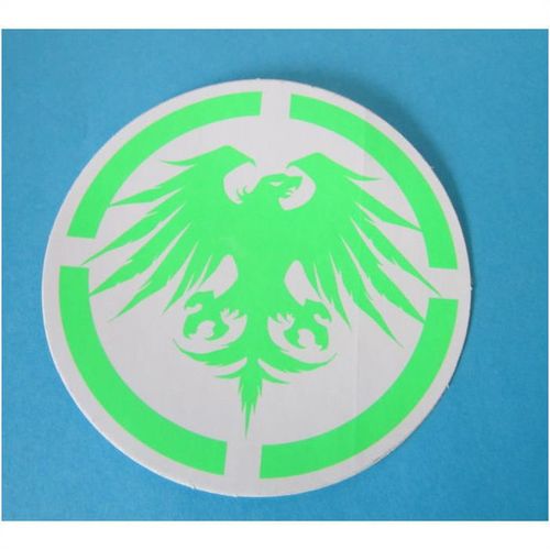 Never Summer Snowboards 4" Round Sticker Decal Colorado Green White Background