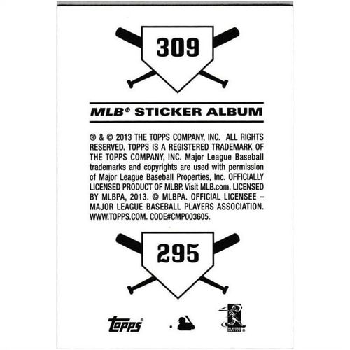 2013 Topps MLB Sticker Collection - #309/295 - Milwaukee Brewers/Minnesota Twins