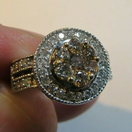 CHAMPAGNE & WHITE DIAMONDS 14k WHITE GOLD RING Size 5 IJDN Interjewel USA
