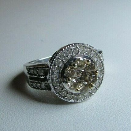 CHAMPAGNE & WHITE DIAMONDS 14k WHITE GOLD RING Size 5 IJDN Interjewel USA