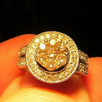 CHAMPAGNE & WHITE DIAMONDS 14k WHITE GOLD RING Size 5 IJDN Interjewel USA