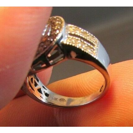 CHAMPAGNE & WHITE DIAMONDS 14k WHITE GOLD RING Size 5 IJDN Interjewel USA