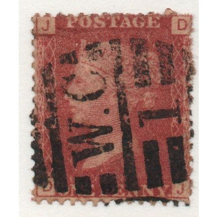 Sg43 1d red plate 208 fine used " D J" (REDS)