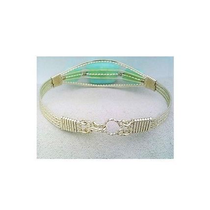 Blue Opal Silver Wire Wrap Gemstone Bangle Cuff Bracelet Sz. 7.5