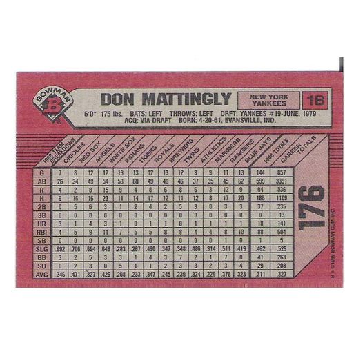 1989 Bowman baseball Don Mattingly card #176 - NM - Yankees