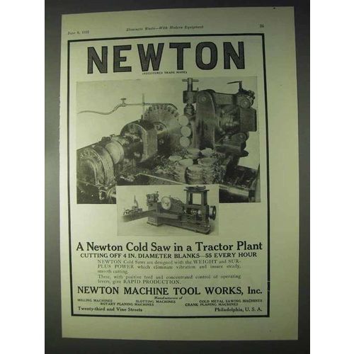 1922 Newton Cold Saw Ad - In a Tractor Plant