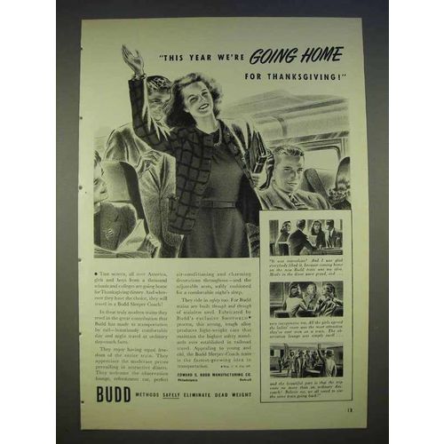 1940 Budd Sleeper Coach Train Ad - We're Going Home