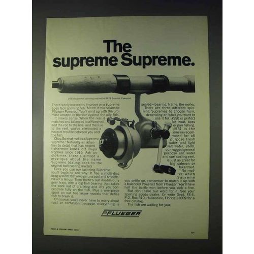 1970 Pflueger Ad - #550 Supreme Reel, #342S Powerod