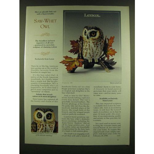 1990 Lenox Saw-Whet Owl Ad - meet an adorable little owl with a big personality