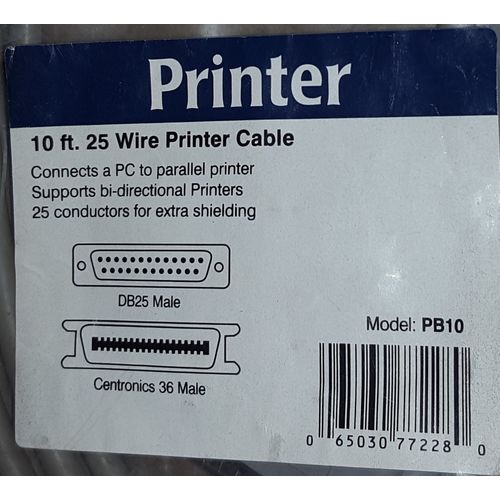 Parallel Printer Cable PB10 10 foot 25 pin RS232 Male to 36 pin Centronics Male