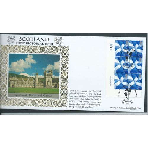 fdc benham silk first day cover machin scotland d335 sg94 plate block w1