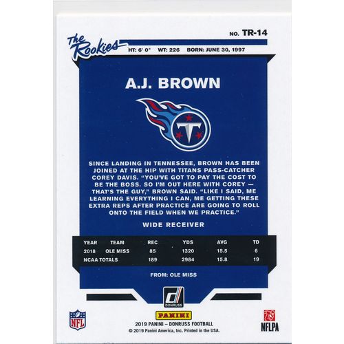2019 Donruss Football The Rookies 14 A.J. Brown Tennessee Titans
