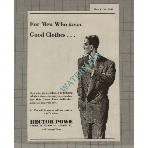 C3419) Hector Powe Tailor London SMALL Advert - 1951 Clip
