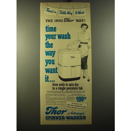 1950 Thor Spinner-Washer Ad - time your wash the way you want it