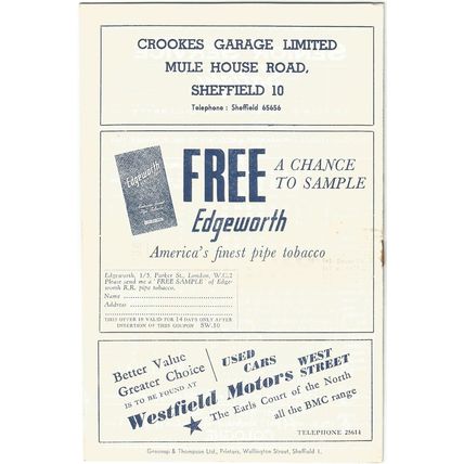1963-64 SHEFFIELD WEDNESDAY v WOLVERHAMPTON WANDERERS (VG - No Writing)