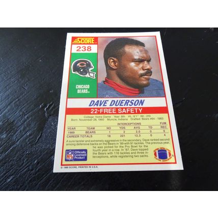 1990 Score Football Card # 238 Dave Duerson Excellent-Mint (6) Chicago Bears