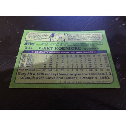 1982 Topps Card # 204A Gary Roenicke Excellent-Mint (6) Baltimore Orioles