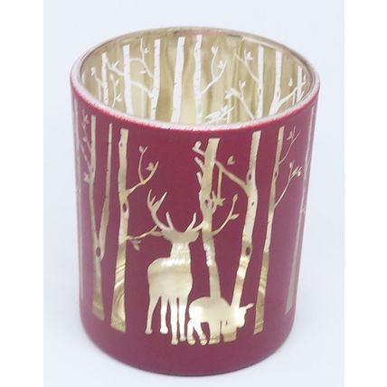 Christmas Stag & Deer Tealight Holder Glass Round 8CM