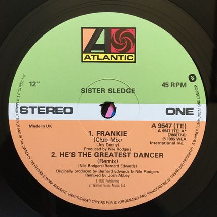 SISTER SLEDGE - FRANKIE (UK 1986 12" VINYL SINGLE)
