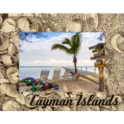 Cayman Islands with Seashells Laser Engraved Wood Picture Frame Landscape 8 x 10