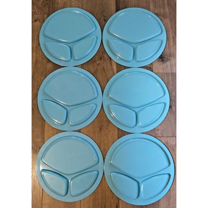 Melamine Divided Trays 6 Heavy duty Blue Top Aqua Bottom Color Camping Picnic
