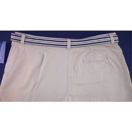 NWT Karen Scott New Khaki Crop Capri Pants with Striped Belt, 12