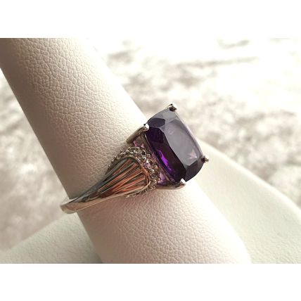 Lusaka Amethyst & White Zircon Solitaire Accents Ring Size R Platinum 925 Silver