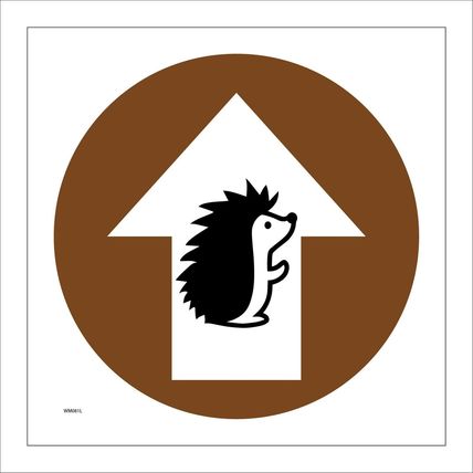 SIGN HEDGEHOGS NORTH AHEAD STRAIGHTY ON ARROW WM081L CIRCLE BROWN TRAIL TRACK