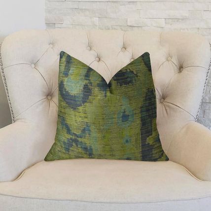 Plutus Bear Canyon Handmade Throw Pillow-18" x 18"-Green/Navy/Blue-NEW-FAST SHIP
