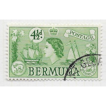 BERMUDA 1953 QE2 SEA VENTURE SHIP COIN PEROT STAMP SG142 142 SG USED