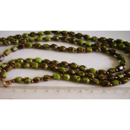 Vintage Retro Murano Green Agate Scottish Pebble Glass Bead 52" Necklace