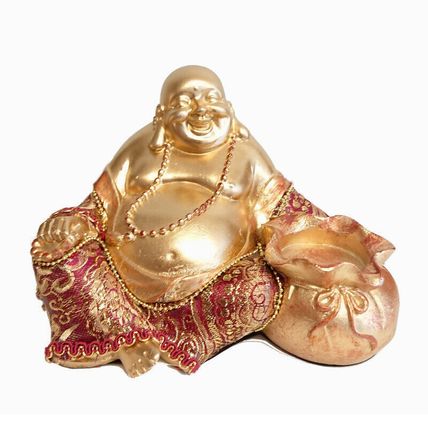 Red and Gold Chinese Buddha Figurine Sitting Tealight Candle Holder