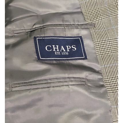 Chaps Mens Sports Coat Brown 46L Houndstooth Button Sleeve Pockets Back Slit