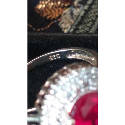 Vintage 1980-s Silver Pink Ruby and Real Diamonds Ring Size UK N, US 6 3/4